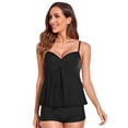 thumbnail image 1 of Trajes de baño Tankini para mujer Trajes de baño con control de barriga de dos piezas Camiseta sin mangas con pantalones cortos Traje de baño - Negro, 1 of 5