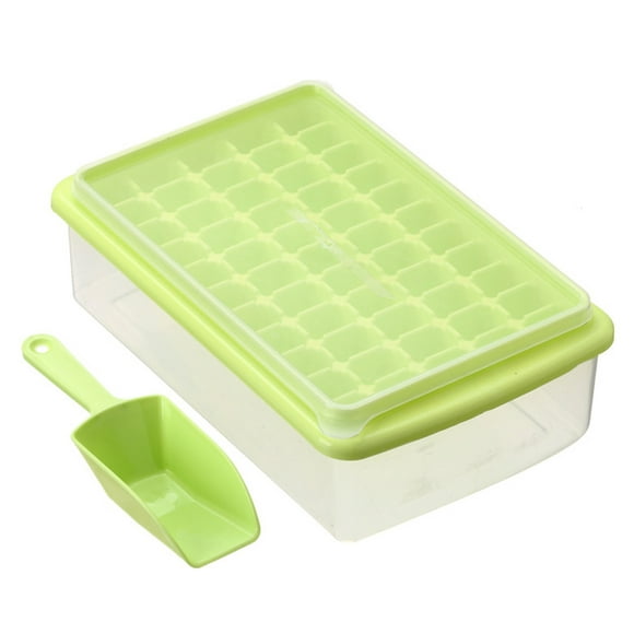 Ice Cube Tray With Lid and Bin - Large Silicone Ice Tray For Freezer | Comes with Ice Container, Scoop and Cover| BPA Free| Space Saving Ice Cube Molds