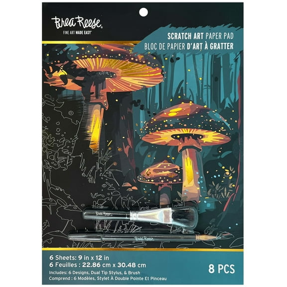 Brea Reese: Scratch Art Paper Pad - Magical Forest - 6 Designs, Guided Art, Metallic Accents, Stylus & Brush, Perforated 9x12" Pages, DIY Adult Craft