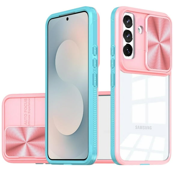TJS for Samsung Galaxy S25 FE Phone Case, Slide Camera Cover Full Body Bumper Protective Clear Cover for Galaxy S25 FE (Pink)