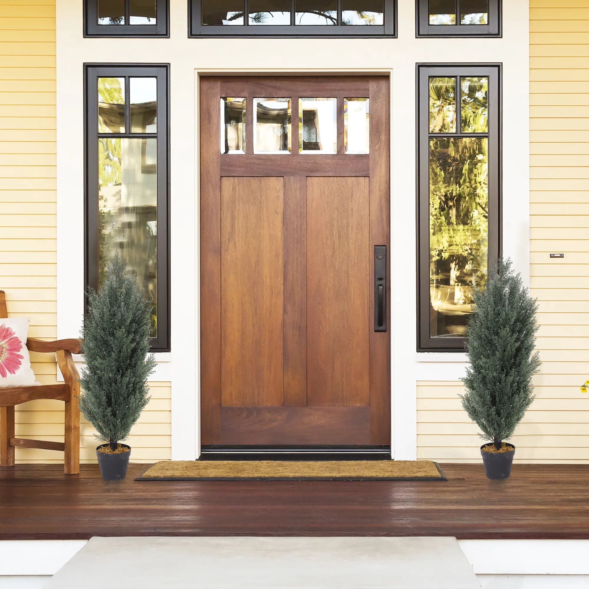 Poetree 2 Pack 3 ft Cedar Plants Outdoor Artificial Topiary Fake Tree UV Resistant Potted Tree for Porch Decor Faux Pine Tree
