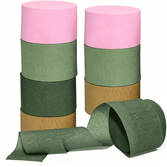 TUWAFE 8 Rolls Moss Sage Green and Pink Crepe Paper Streamers for Wedding, Bridal Shower, Engagement Party Decorations - 82 Ft Long Party Supplies