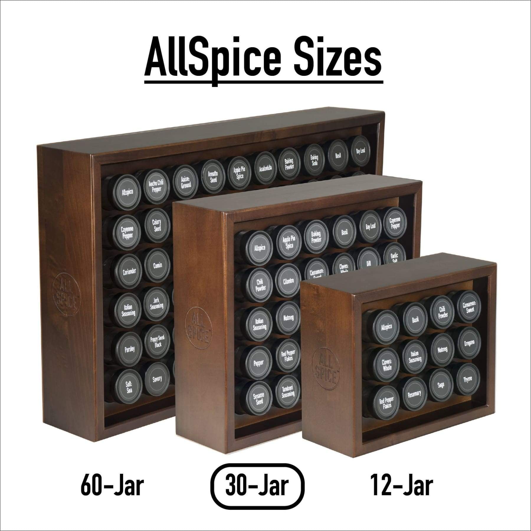 AllSpice Wooden Spice Rack Includes 30 4oz Jars Walnut 30 Jar Walnut Stain Walmart