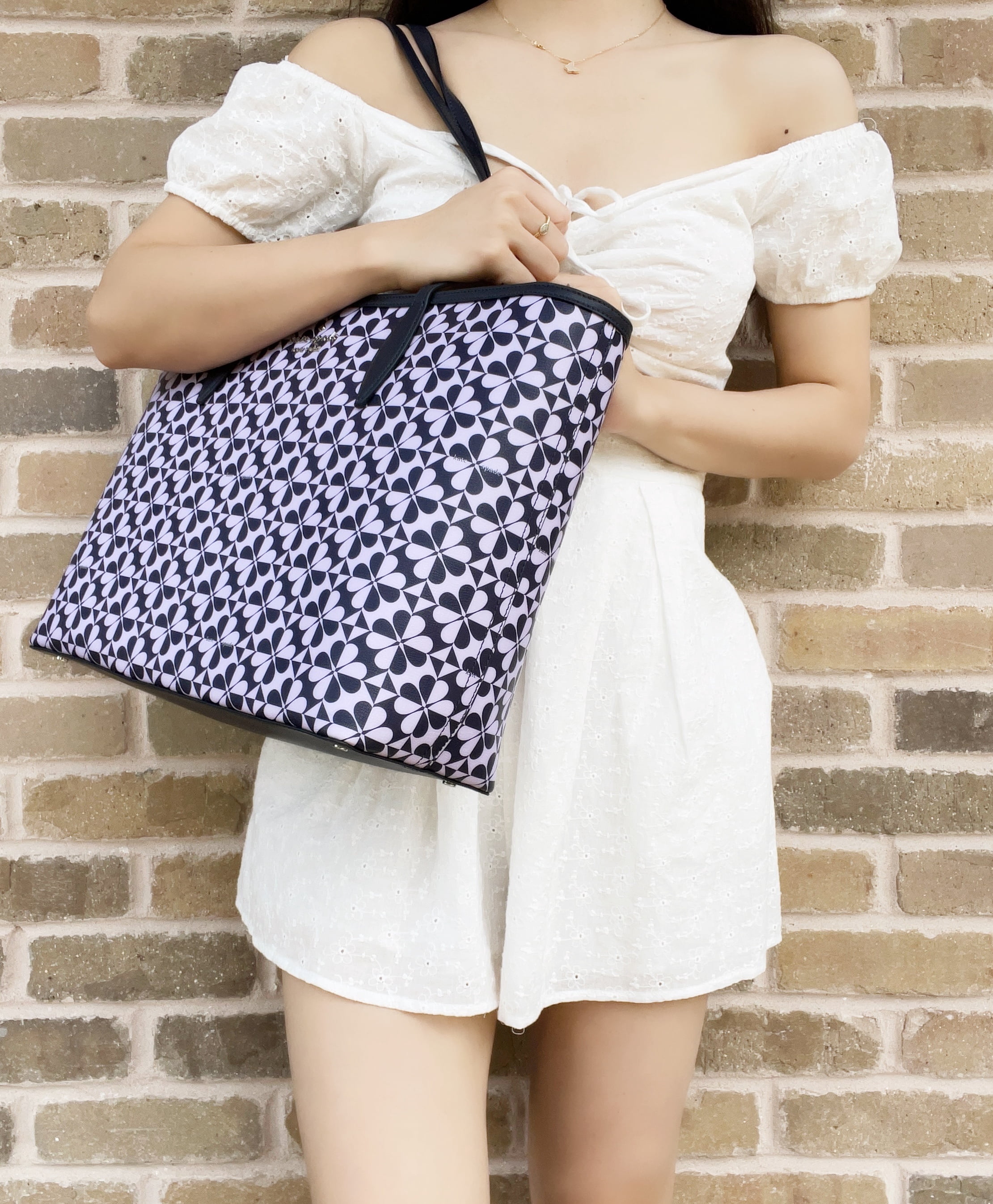 Kate Spade Hollie Spade Top Zip Shoulder Tote Clover Geo Purple Navy Multi
