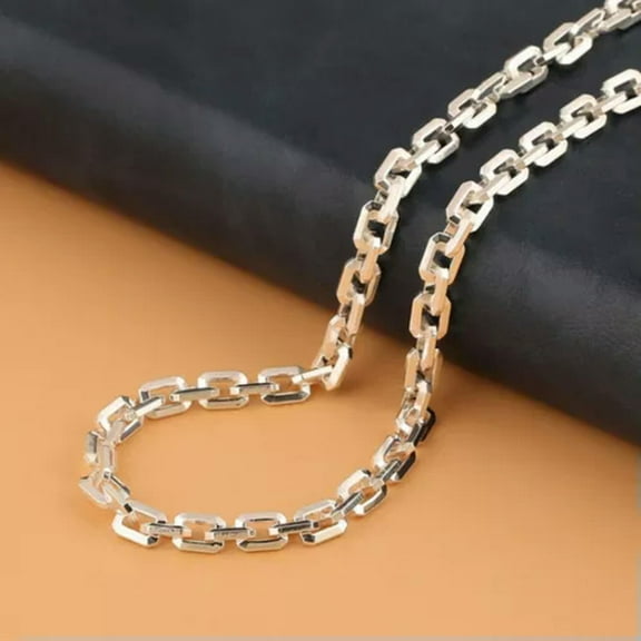 K-KED Real 925 Sterling Silver Men Women Glossy Square Box Wide O Link Chain Necklace -25.6''
