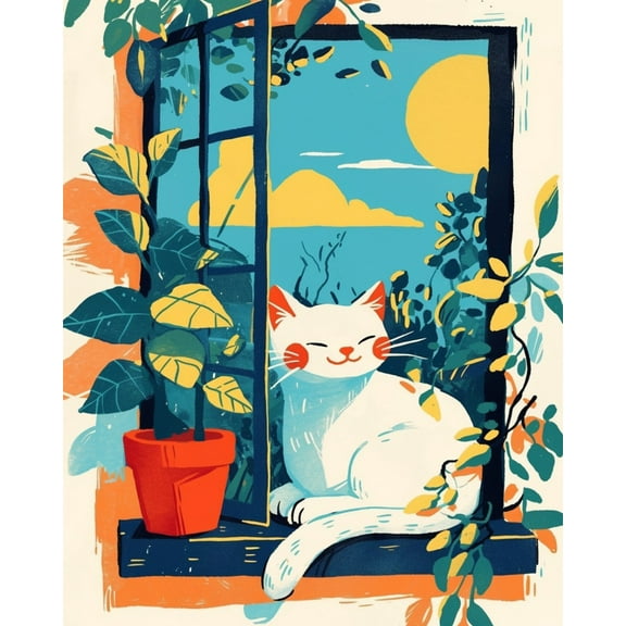 Paint by Numbers for Adults Kids Beginner Afternoon Sunshine by the Window Cat DIY Acrylic Painting by Numbers Kits with Brushes Acrylic Pigment Home Decoration Brithday Gifts 16 x 20 inch