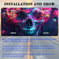 thumbnail image 3 of 1 Pcs 2D Flat License Plate Covers & Frames, Neon Skull with Flowers For Decorative Front, Waterproof For Decoration Aluminum License Plate Covers & Frames Cover For Men Women, 12" X 6", 3 of 7