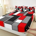thumbnail image 3 of Feelyou Red Square Geometric Queen Sheet Sets, Vintage Artwork Abstract Flat Sheet, Chic Rectangle Queen Fitted Sheet, Microfiber Bedroom Decor, 4pcs, 3 of 7