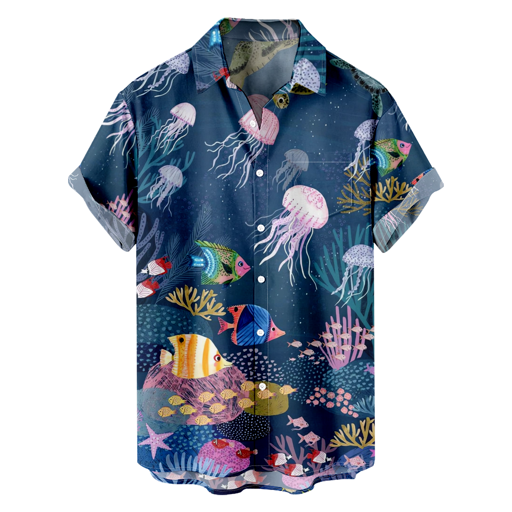Cute Marine Life Print Beach Shirts Casual Hawaiian Shirts Hawaiian