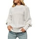 thumbnail image 1 of Suéter de punto para mujer, cuello alto, manga de linterna, jersey de punto con cable MABOTO Blanco/Pequeña, 1 of 7