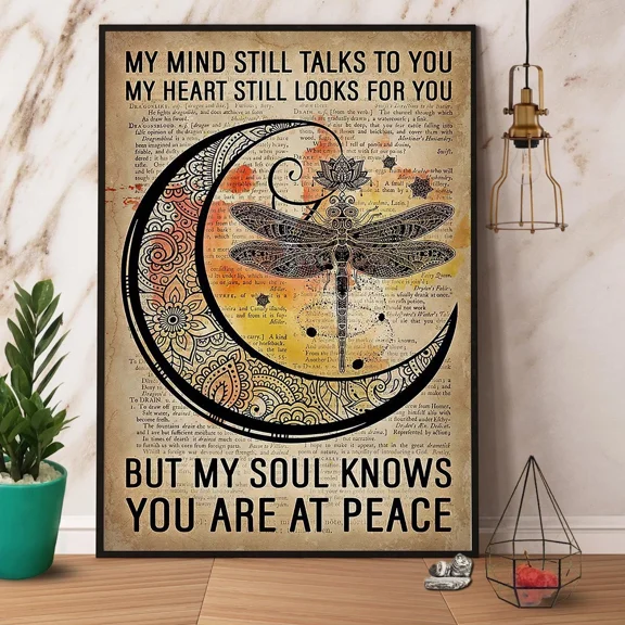 Poster Dragonfly Moon My Soul Knows You Are At Peace Vintage - UNFRAMED Poster Prints, Wall Art For Home Decor Or Office - Great Gift Idea For Friends & Family, 8x12