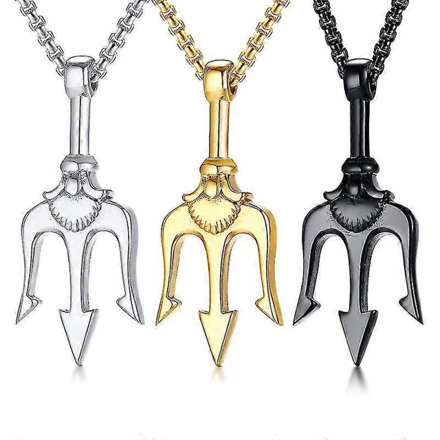 Colgante de tridente de Poseidón de acero inoxidable, collar con amuleto de la antigua Grecia para hombres, 3 piezas --- Código de producto 56289