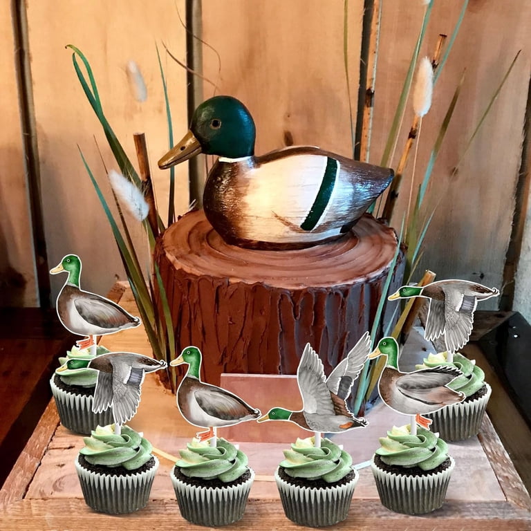 40-Piece Duck Theme Cake Decorations Set - Mallard Ducks, Lotus, Pond For Hunting Birthday Party