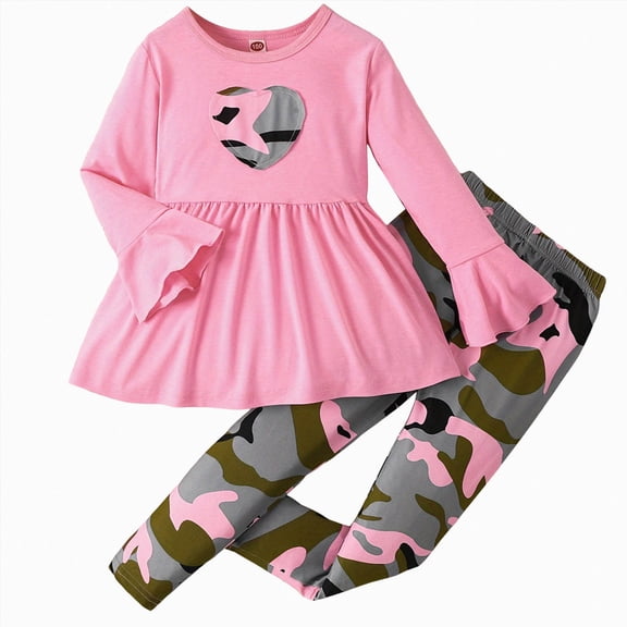 YDFCWX Toddler Fall Outfits Fall Toddler Girl Clothes Embroidered Tops Wide Leg Pants Casual Winter Wear Outfits Pink,3-4 Years