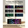 thumbnail image 3 of 12" Large Digital Wall Clock with Remote Control, USB Powered, Corded RGB LED Clock with Full Screen Display, Big Numbers, for Classroom, Living Room, Elderly, Wall Mounted, DST, KSJ-01, Black, 3 of 7