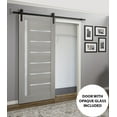 thumbnail image 2 of Sturdy Barn Door 30 x 96 inches Frosted Glass | Quadro 4088 Grey Ash | Top Mount 6.6FT Rail Hangers Heavy Hardware Set | Solid Panel Interior Doors, 2 of 5