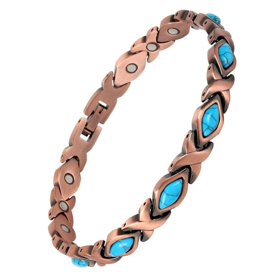 STONE ROCK - Blue Turquoise Copper Bracelets for Women or Men - 99.99% Solid Pure Copper Magnetic Bracelets Adjustable