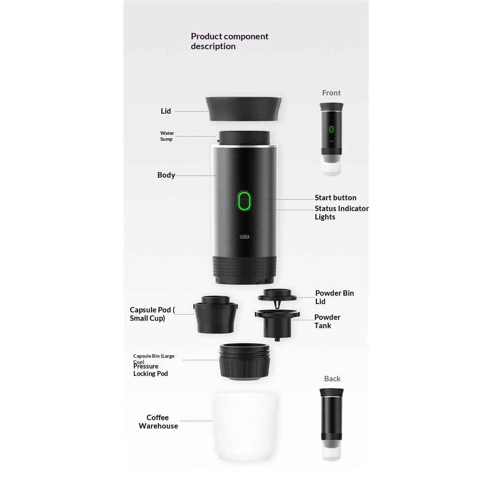Portable Coffee Maker, Espresso Machine for camping, Travel Coffee Maker with USB-C, 3-in-1 Small Espresso Machine with Ground Coffee & Capsules for RV, Hiking, Office（black）