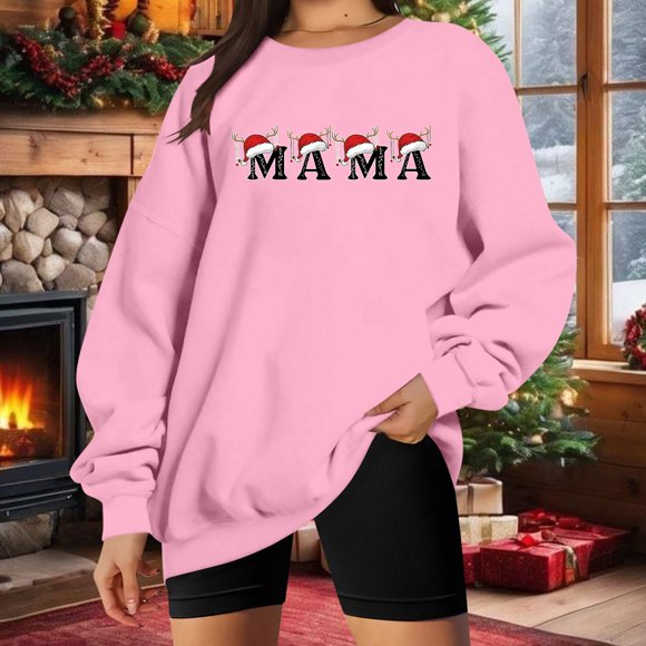 WILLBEST hoodie Women's Sweatshirt Casual Christmas Letter Print Top Crew Neck Long Sleeve Cute Loose Pullover Hoodie size hoodie