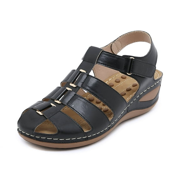 Ruiatoo Wedge Sandals for Women Closed Toe Comfortable with Massage Function Outdoor Platform Sandals (C801-4, Black 36)