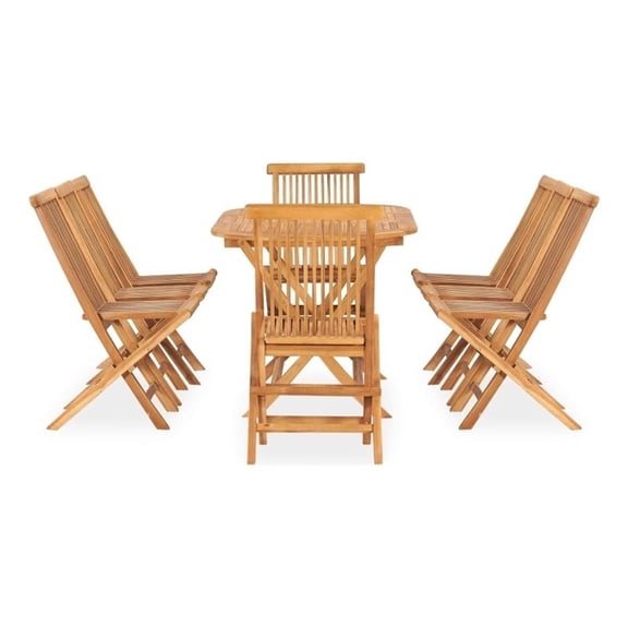 Bowery Hill Smooth Sanded Teak HardWood Outdoor Dining Set in Natural Teak