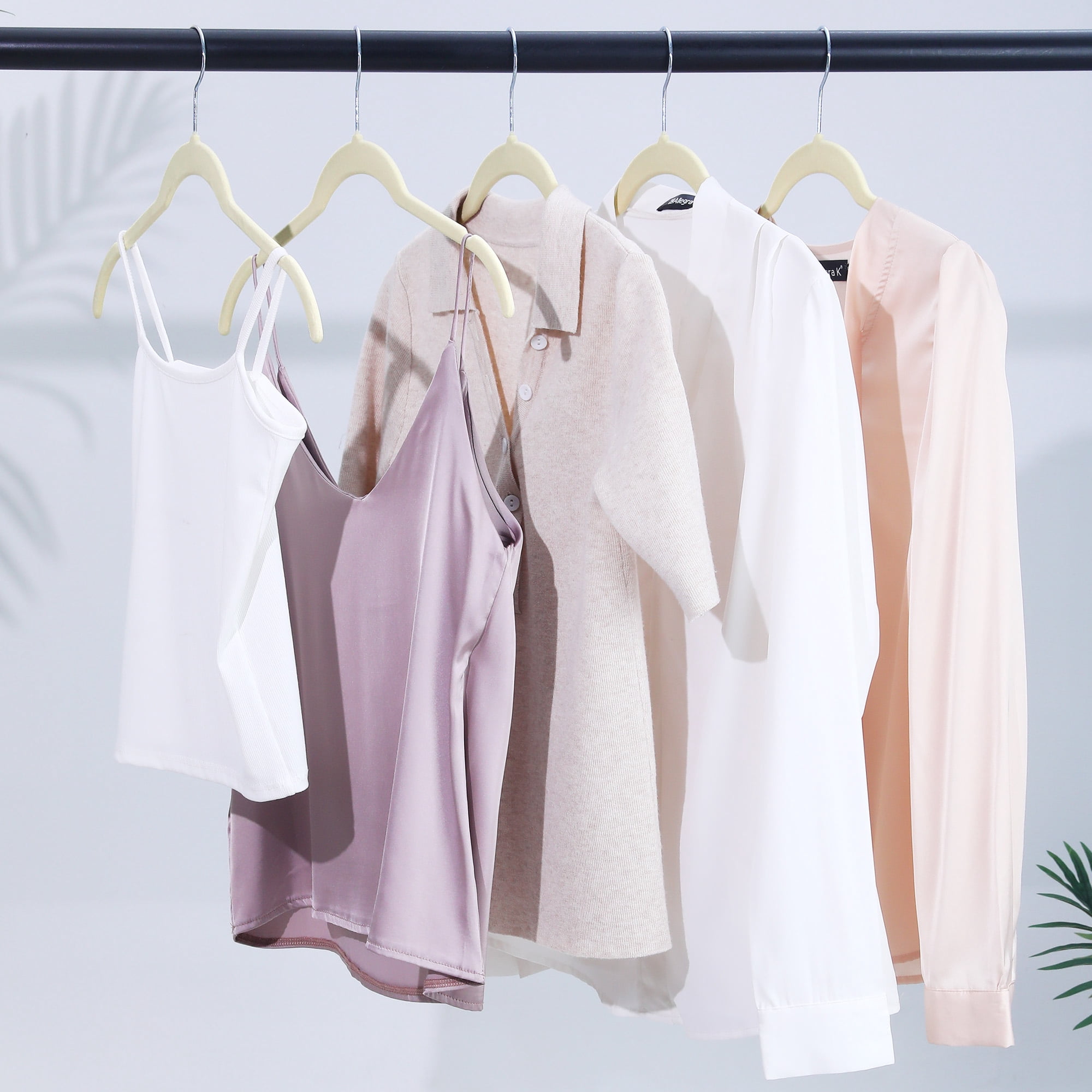 REGALWOVEN 10 Packs Velvet Non-Slip Hangers with Pinch Clips, Durable Space Saving Clothes Hangers for Clothing, Closet, Coats, Pants, or Shirts Khaki