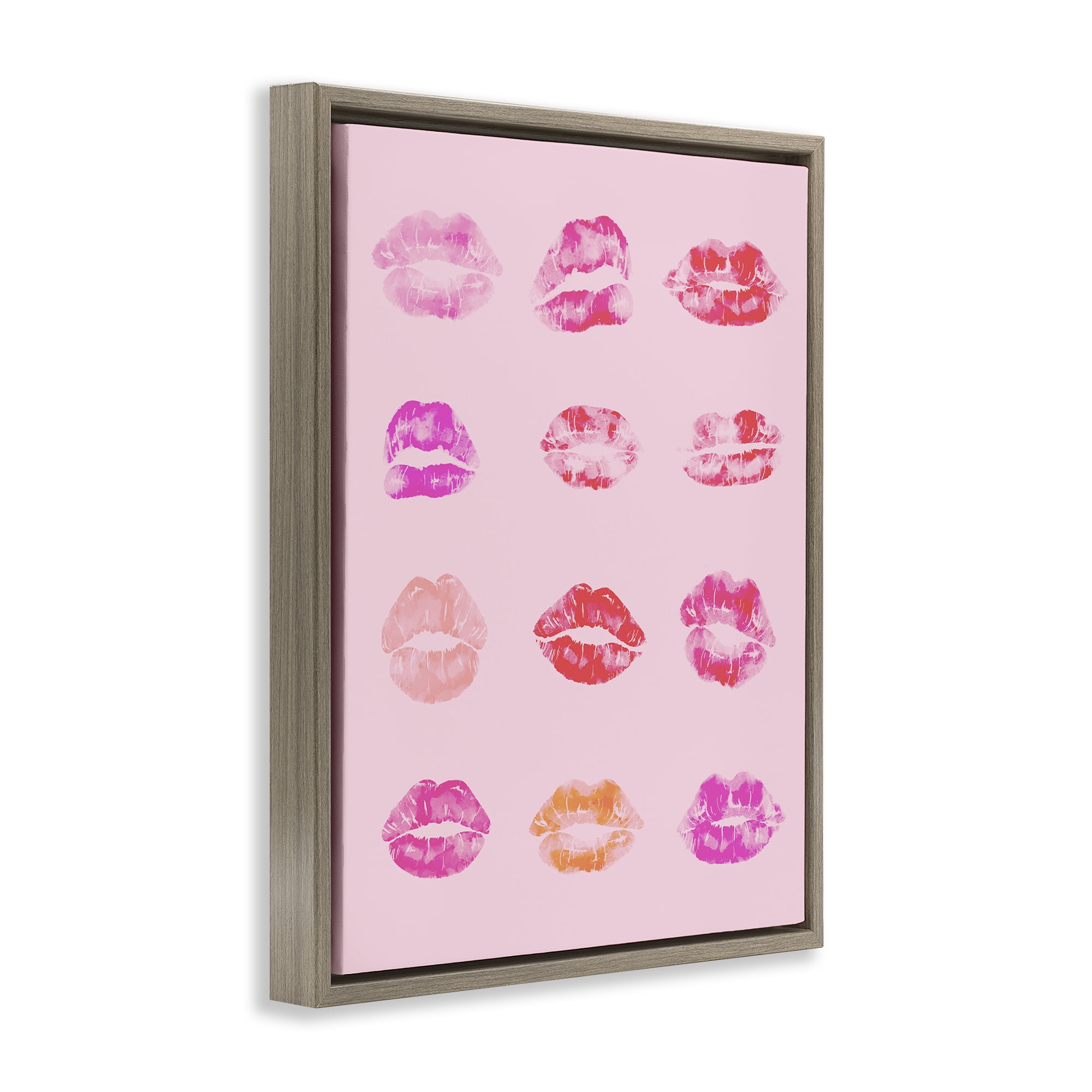 Stupell Industries Lipstick Kiss Pattern Beauty & Fashion Painting Brown Floater Framed Art Print Wall Art, 17 x 21