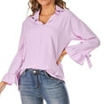 thumbnail image 2 of Women's Basic Button Down Shirts Collared Long Sleeve Plus Size Simple Stretch Formal Solid Casual Work Blouse Tee, 2 of 9