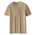 thumbnail image 4 of Delconic Women’s Short Sleeve Crew Neck Knit Top Soft Lightweight Pullover Sweater Ribbed Hem Casual Fit Simple Style Camel L, 4 of 4