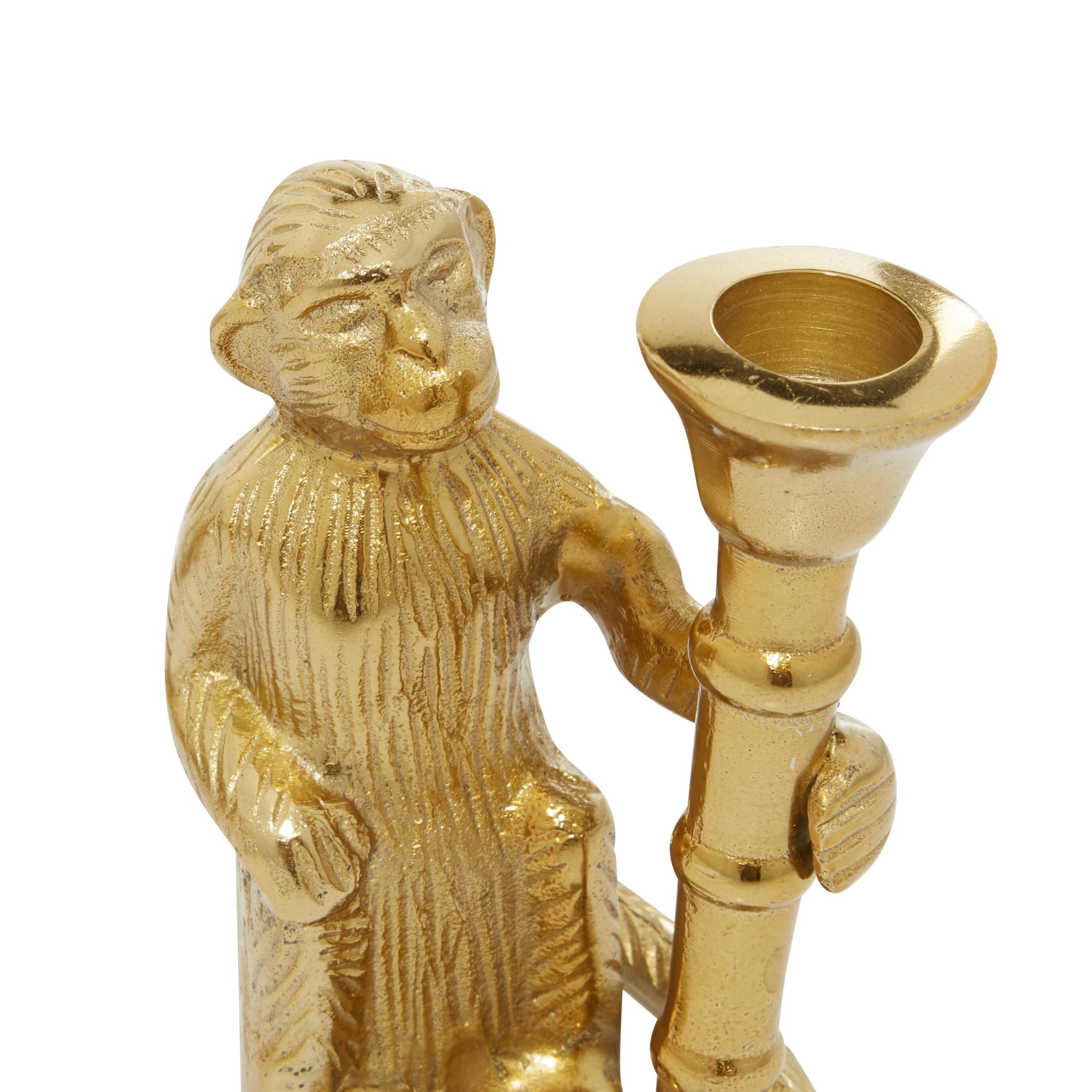 DecMode 2 Candle Gold Aluminum Metal Monkey Candle Holder, Set of 2