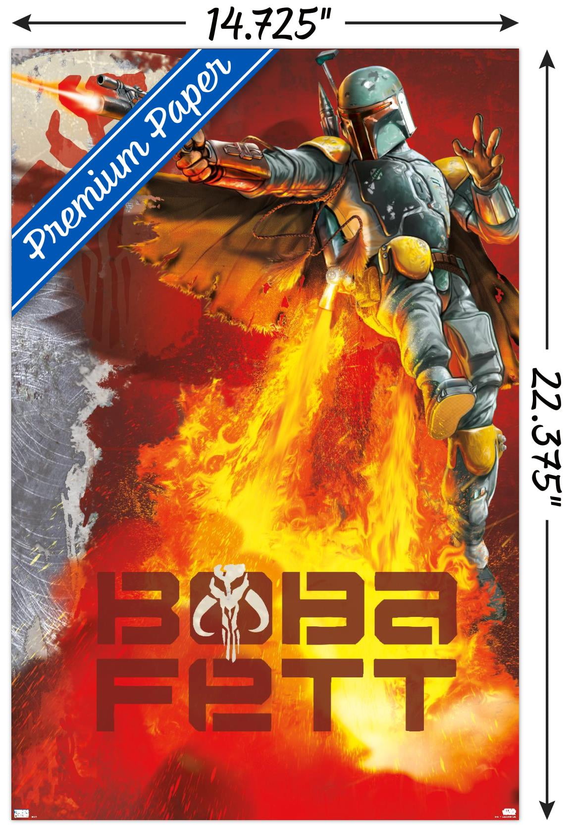 Star Wars: Saga - Boba Fett - Jet Pack Flames Wall Poster, 14.725" x 22.375"