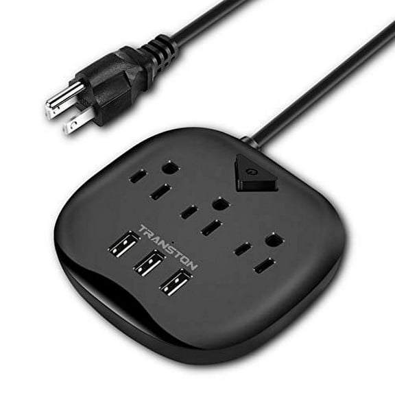 Power Strip 3 Outlets and 3 USB Ports with Switch Control, Desktop Charging Station with 5 ft Extension Cord, Compact for Nightstand, Office and Travel - Black