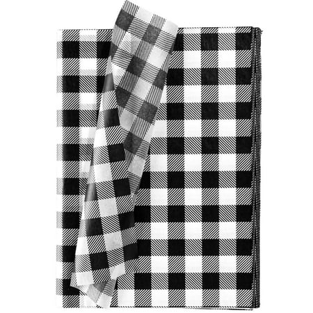 Whaline 120 Sheet PriNst Buffalo Plaid Tissue Paper, White Black, 13.78" x 19.69", Christmas, New Year, Birthday, Wedding Wrapping Paper