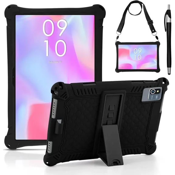 Okaysea 10.1 inch Silicone Tablet Case with Stylus Pen & Shoulder Strap, Moderness 10.1" Case, Soft Portable Protective Cover for QunyiCO 10.1, Azeyou Tab 6 10 inch