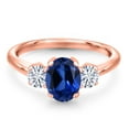 thumbnail image 3 of Gem Stone King 18K Rose Gold Plated Silver Ring Created Sapphire Moissanite (2.06 Cttw), 3 of 7