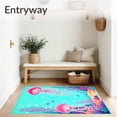 thumbnail image 3 of ODIKA 5'x7' Machine Washable Non-Slip Area Rug, Cute Mermaids and Jellyfish Round High Traffic Rug, Blue, 87370, 3 of 7