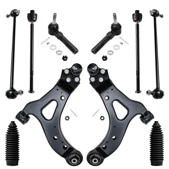 Detroit Axle - Front 10pc Suspension Kit for Buick Terraza Chevy Uplander Pontiac Montana Saturn Relay, 2 Lower Control Arm w/Ball Joints 2 Sway Bars 4 Tie Rods 2 Boots Replacement