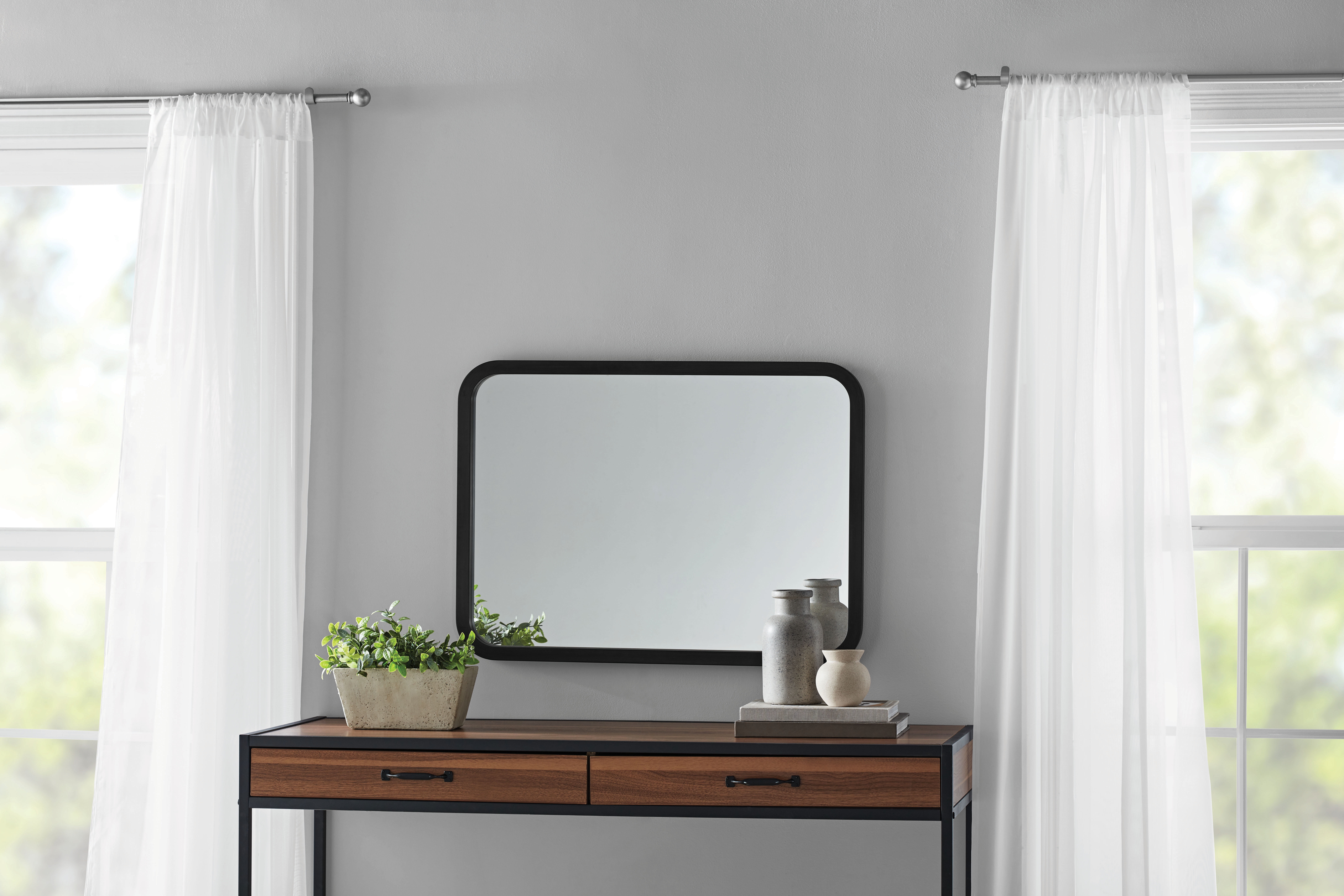 (2 pack) Mainstays 22inx30in Rounded Edge Rectangular Black Finish Wall Mirror