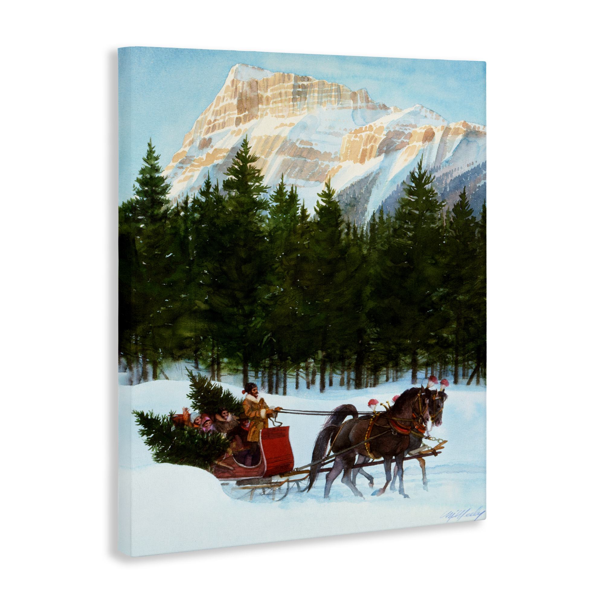 Sleigh Ride Carrying Trees Canvas Wall Art, design by Wind River Studios