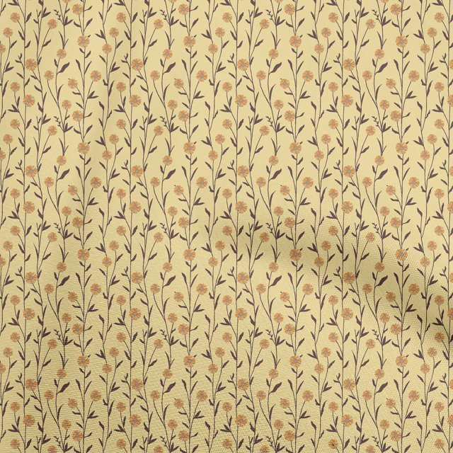 oneOone Silk Tabby Yellow Fabric Floral Retro Sewing Material Print Fabric By The Yard 42 Inch Wide