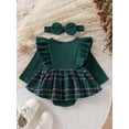 thumbnail image 3 of Suealasg Newborn Girl Fall Romper +Headband 2Pcs Baby Girls Christmas Clothes 3 6 9 12 18 Months Infant Girls Long Sleeve Plaid Print Romper Dress, 3 of 7