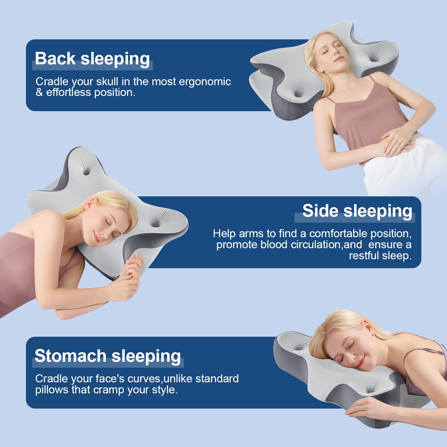 MOONORAH Cervical Pillow for Neck and Shoulder, Ergonomic Side Sleeper Pillow for Neck Support, Contour Memory Foam Pillows for Side Back & Stomach Sleepers with Cooling Pillowcase, Dark Gray