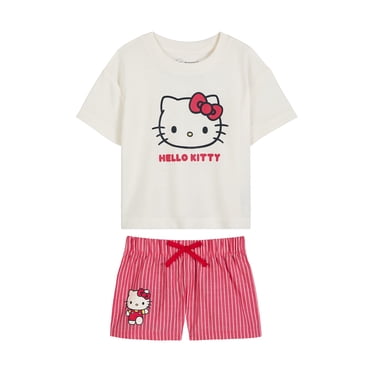 Hello Kitty x Wonder Nation Girls Short Sleeve Pajama Top and Short Pajama Set, 2-Piece, Sizes 4-18