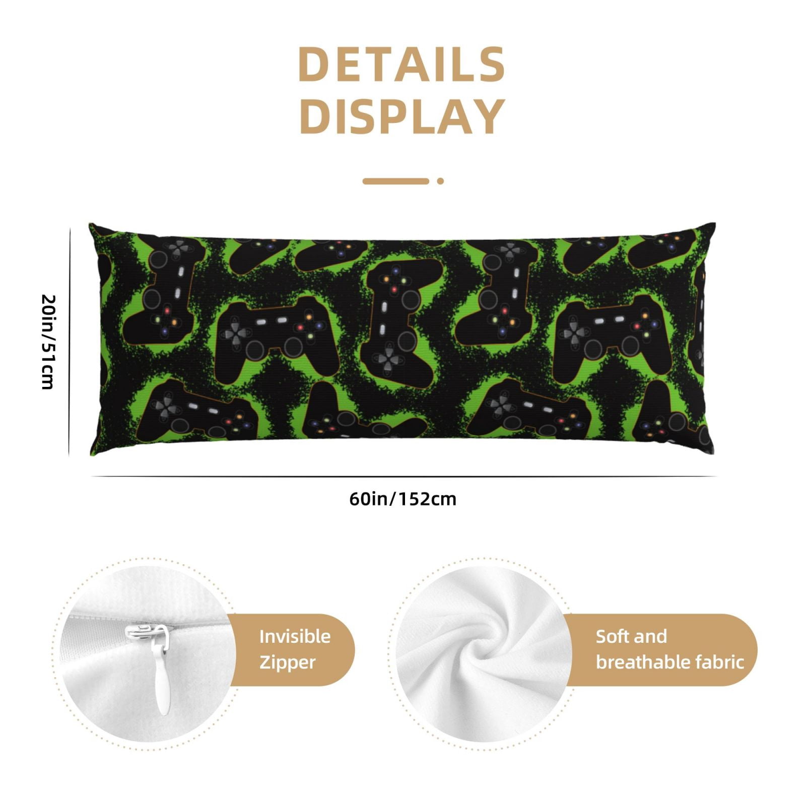 Naloa Cool Gamepad Super Soft 20x60 Body Pillow Case,Long Side Hidden Zipper（PILLOWS ARE NOT INCLUDED）