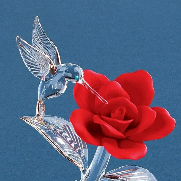 Glass Baron Hummingbird with Red Rose Handcrafted Figurine with 22k Gold  Trim Q-GM15137