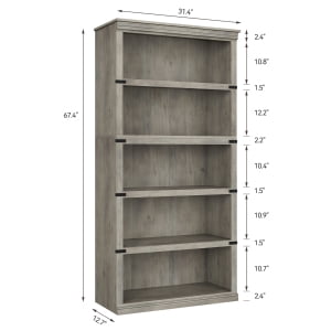 Acekid 5 Tier Book Shelf - Farmhouse Book Case, 67.4" Tall Storage Shelf, Wooden Bookshelves for Living Room & Home Office, 31.5" W x 12.8" D, Grey