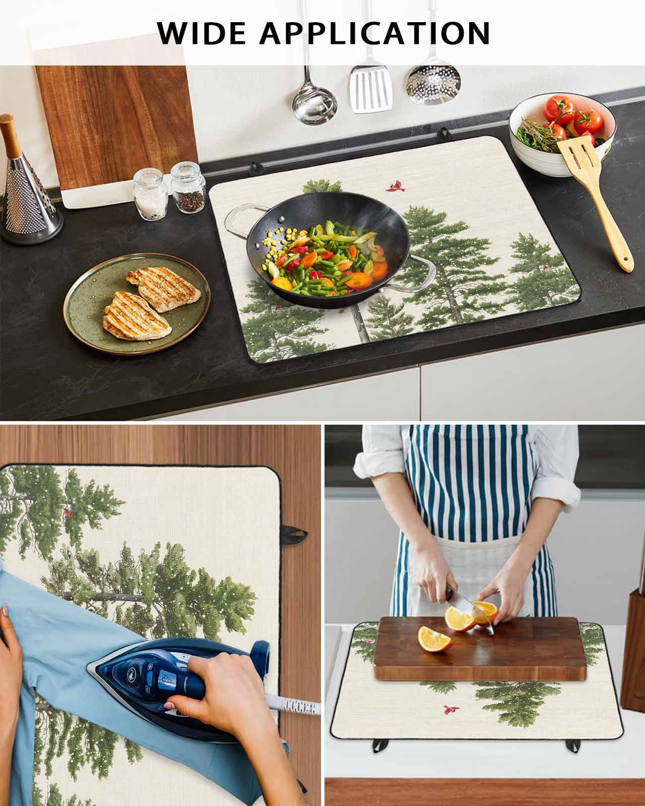 Large Induction Cooktop Protector Mat Christmas Stove Top Covers for Electric Stove, Winter Cardinal Pine Tree Light Beige Decorative Stove Burner Cover Mats, Glass Top Stove Cover