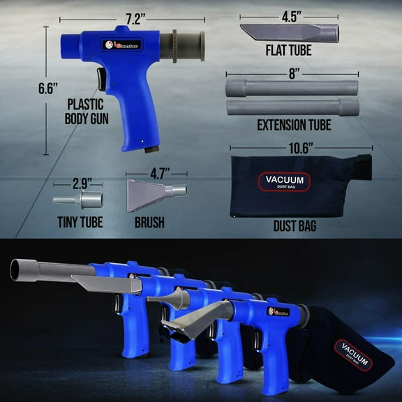 Dual-Action Pneumatic Vacuum &  Blow Gun with Attachments, 150 PSI Multi-Functional Tool