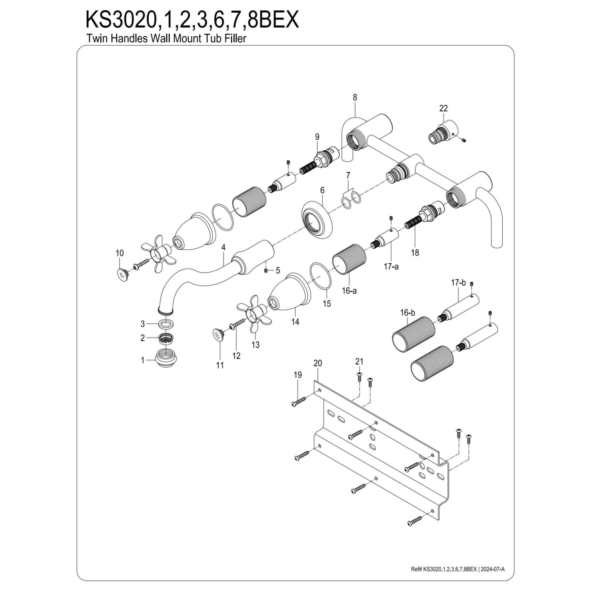 Kingston Brass KS3026BEX Essex Two-Handle Wall Mount Roman Tub Faucet, Polished Nickel