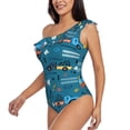 thumbnail image 3 of Picia Construction Trucks Pattern Women's One Piece Swimsuits,One Shoulder Swimwear Asymmetric ,Ruffle Monokinis Bathing Suits,High Waisted Flattering Bathing Suits-, 3 of 8